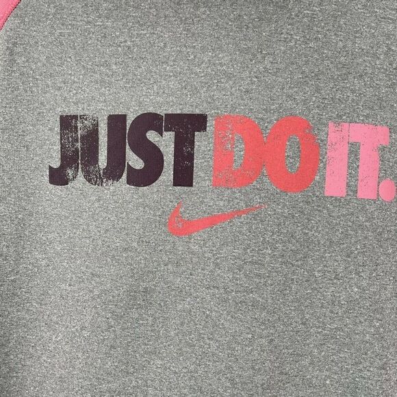 Nike Therma Fit Hoodie Pink Gray Just Do It Womens Size M Pullover Fleece Lined - Picture 2 of 8